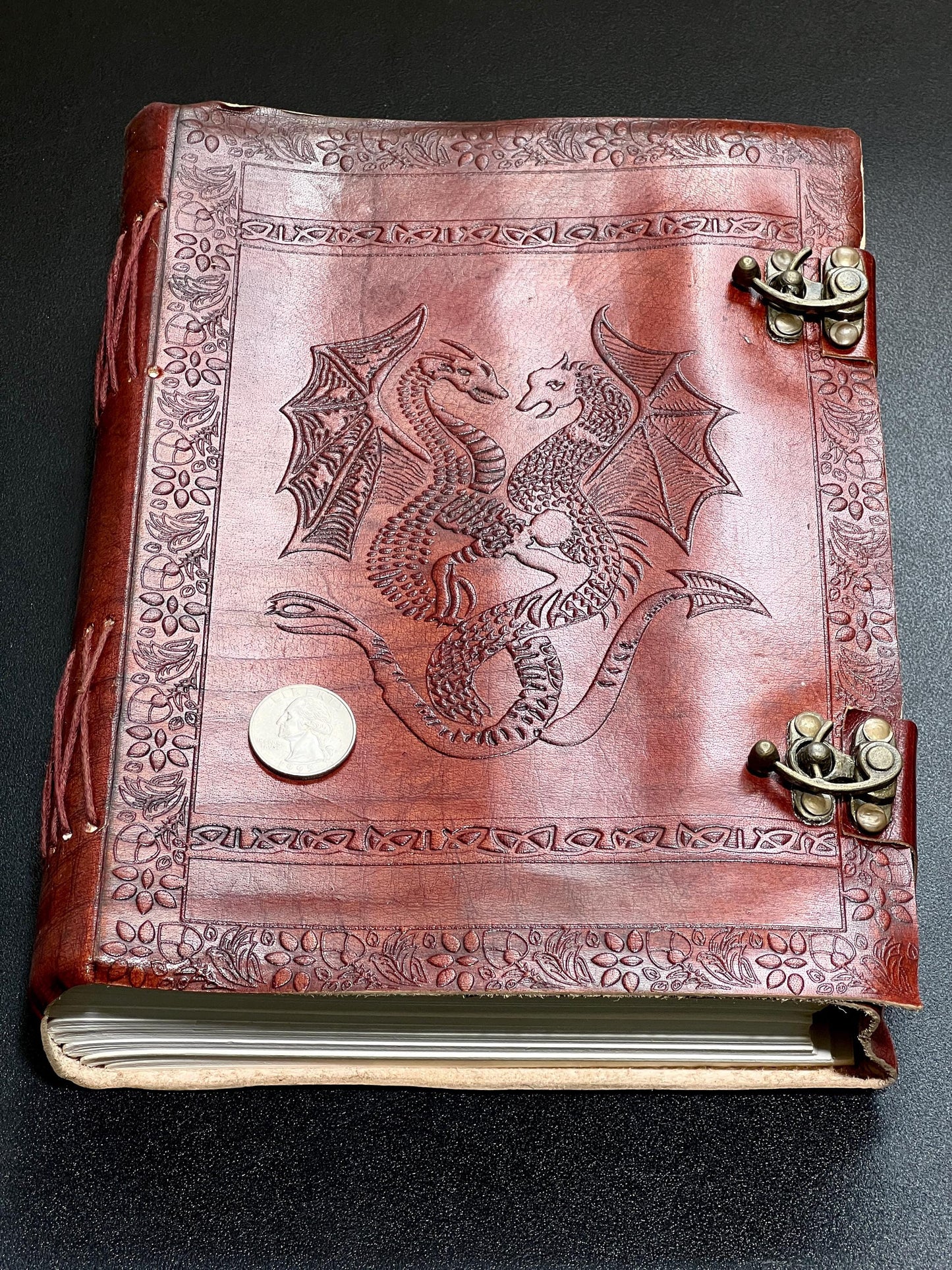 Large Red Dragon Embossed Leather Bound 300 Page Sketchbook Notebook With Clasps Carving Wholesale Decor