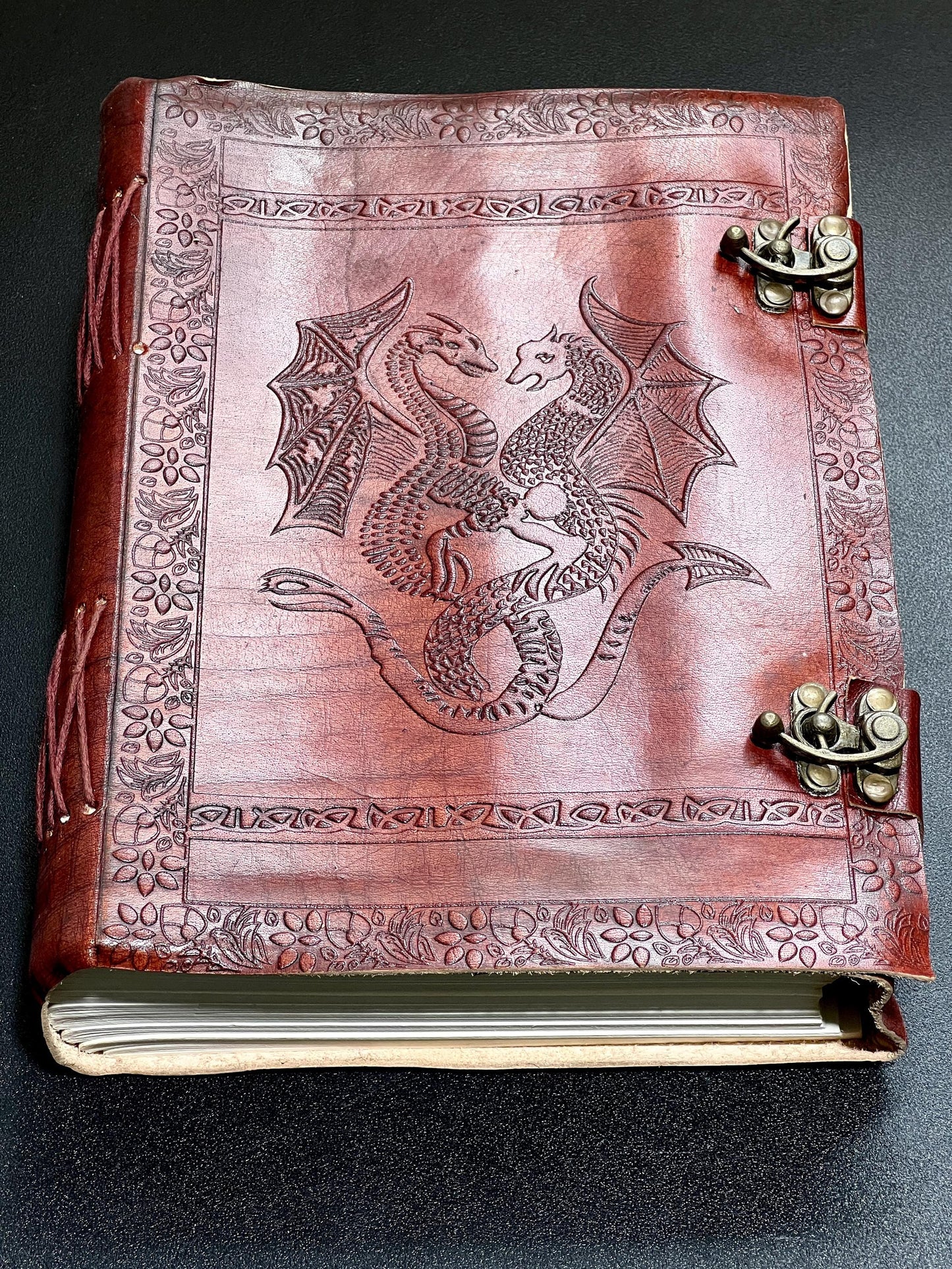 Large Red Dragon Embossed Leather Bound 300 Page Sketchbook Notebook With Clasps Carving Wholesale Decor