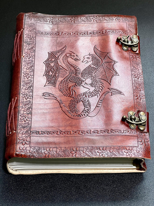 Large Red Dragon Embossed Leather Bound 300 Page Sketchbook Notebook With Clasps Carving Wholesale Decor