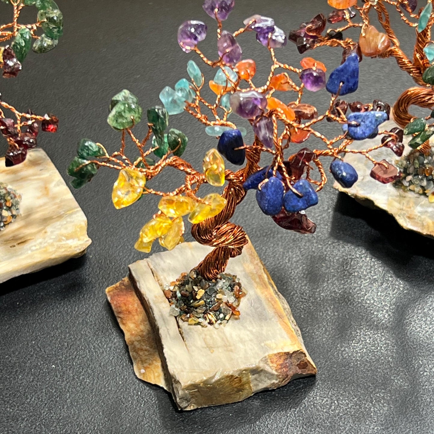 Gemstone Crystal Bonsai Tree (7-Stones)(Petrified Wood Base Carving) Wholesale