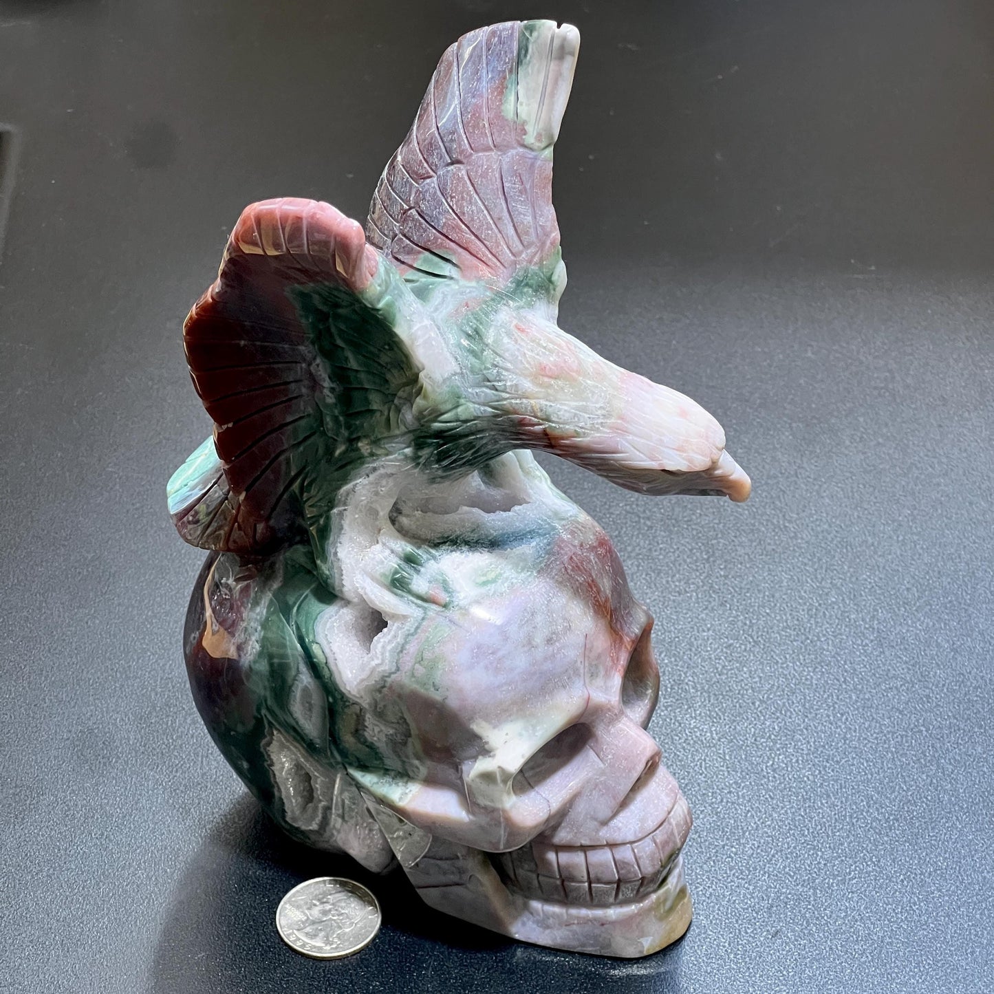 Large Skull and Eagle Carving Red Moss Agate Select Wholesale