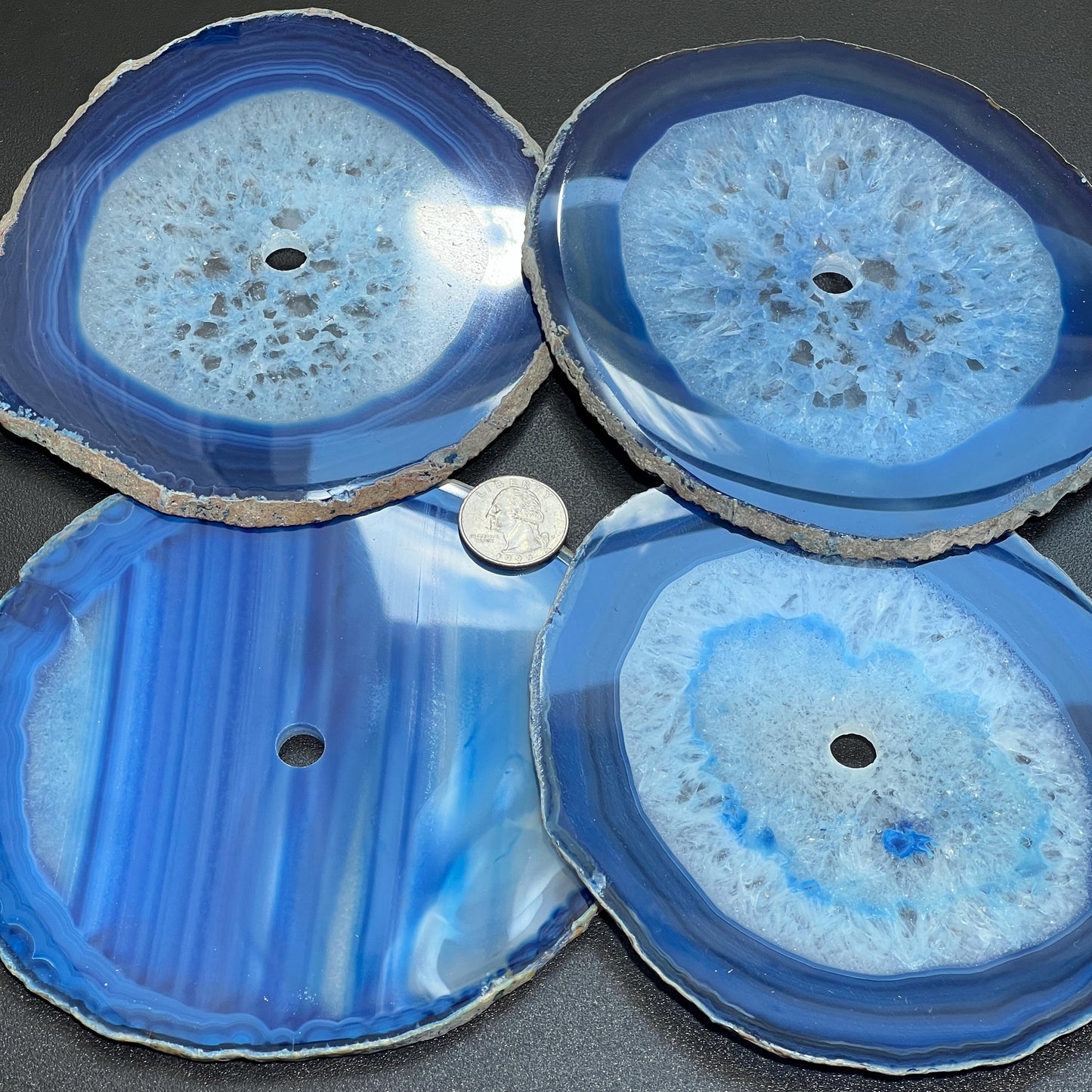Large Blue Color Agate Slice Clock Faces (5.5 to 6 Inches)(1 CM Drilled Hole)
